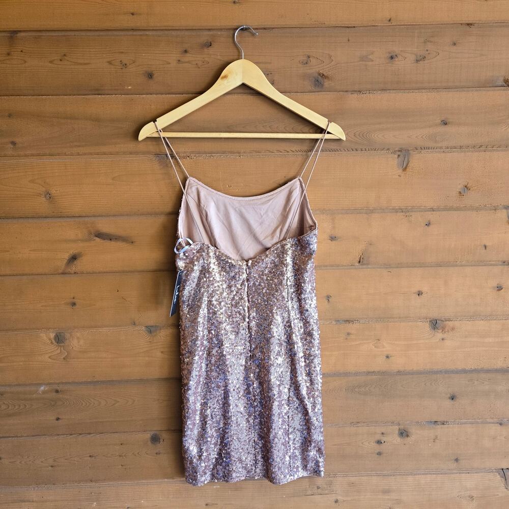 Lulu's Bring It Rose Gold Sequin Mini Dress NWT S Bodycon Hoco Coquette Club - Picture 5 of 6